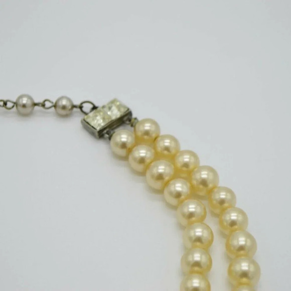Champagne Faux Glass Pearl Dual Strand Choker - Picture 3 of 6